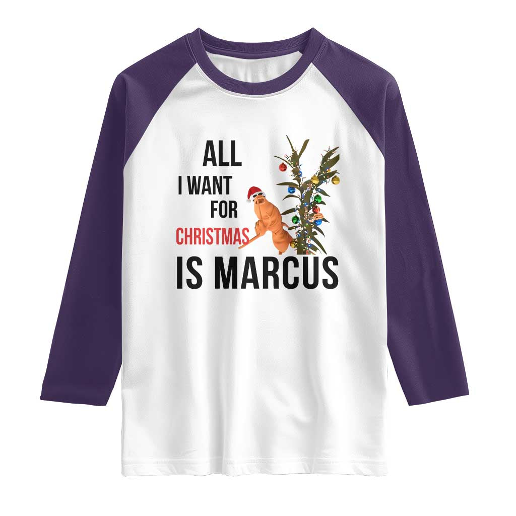 Marcus The Worm Robert Meme Raglan Shirt All I Want For Christmas Is Marcus TS14 White Purple Print Your Wear