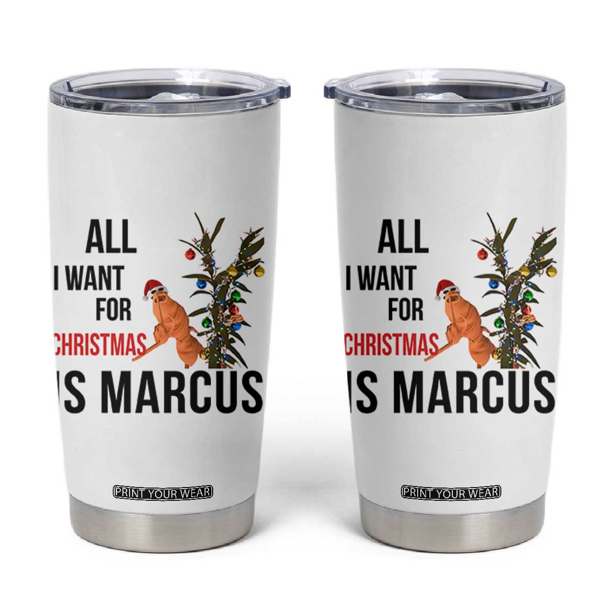 Marcus The Worm Robert Meme Tumbler Cup All I Want For Christmas Is Marcus TS14 White Print Your Wear