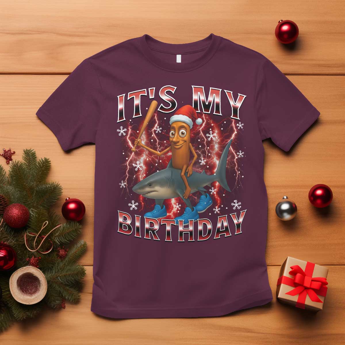 Italian Brainrot Christmas Meme T Shirt It Is My Birthday TS14 Maroon Print Your Wear