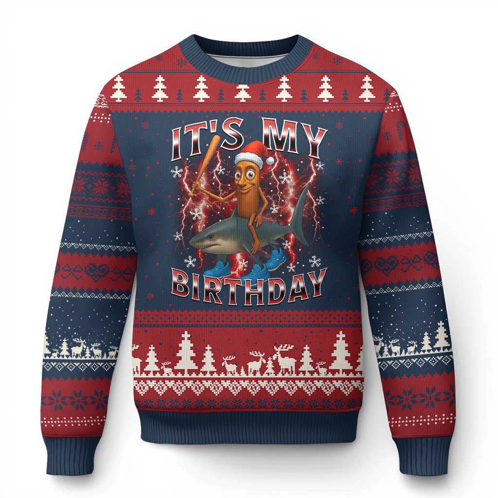 Italian Brainrot Xmas Meme Ugly Christmas Sweater It Is My Birthday TS14 Navy Red Print Your Wear