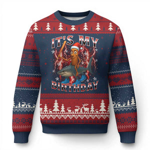 Italian Brainrot Xmas Meme Ugly Christmas Sweater It Is My Birthday TS14 Navy Red Print Your Wear