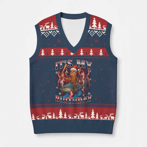 Italian Brainrot Xmas Meme V-Neck Knit Sweater Vest It Is My Birthday TS14 Navy Red Print Your Wear