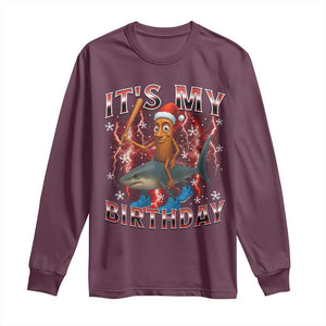 Italian Brainrot Christmas Meme Long Sleeve Shirt It Is My Birthday TS14 Maroon Print Your Wear