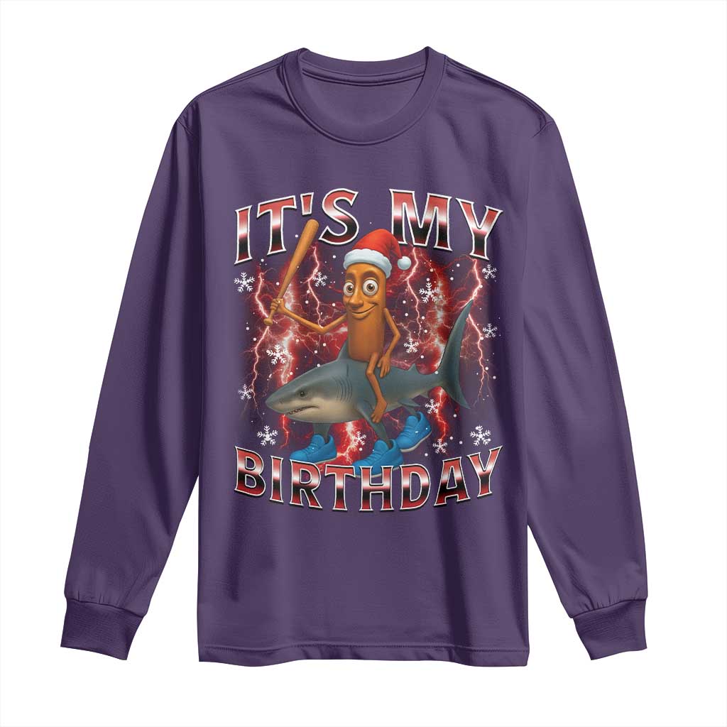 Italian Brainrot Christmas Meme Long Sleeve Shirt It Is My Birthday TS14 Purple Print Your Wear
