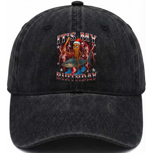Italian Brainrot Christmas Meme Washed Cotton Baseball Cap It Is My Birthday TS14 Washed Cap Universal Fit Black Print Your Wear