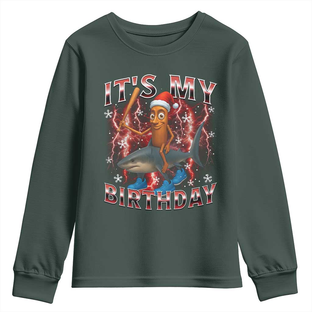 Italian Brainrot Christmas Meme Youth Sweatshirt It Is My Birthday TS14 Dark Forest Green Print Your Wear