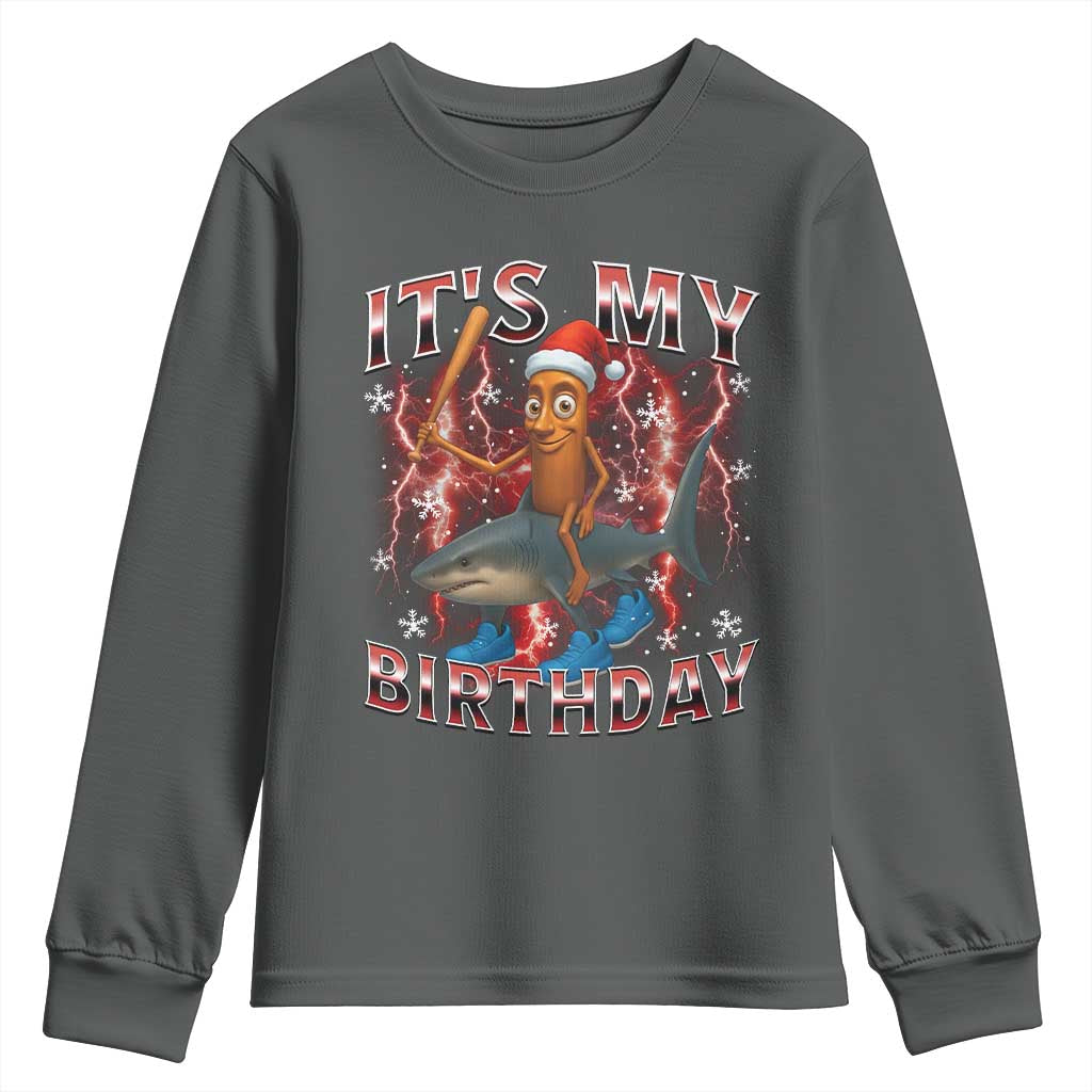 Italian Brainrot Christmas Meme Youth Sweatshirt It Is My Birthday TS14 Dark Heather Print Your Wear