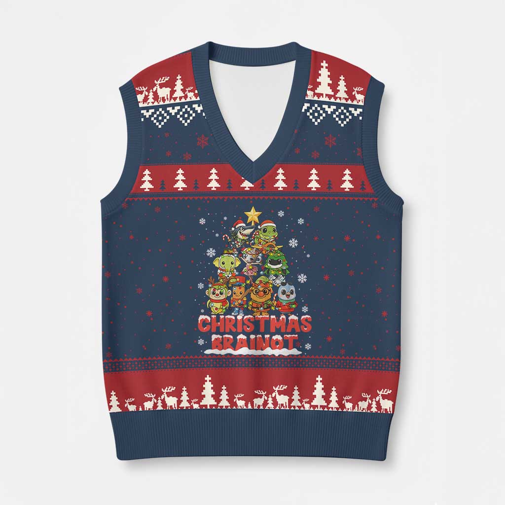 Italian Brainrot Xmas Tree Meme V-Neck Knit Sweater Vest TS14 Navy Red Print Your Wear