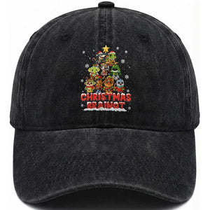 Italian Brainrot Christmas Tree Meme Washed Cotton Baseball Cap TS14 Washed Cap Universal Fit Black Print Your Wear