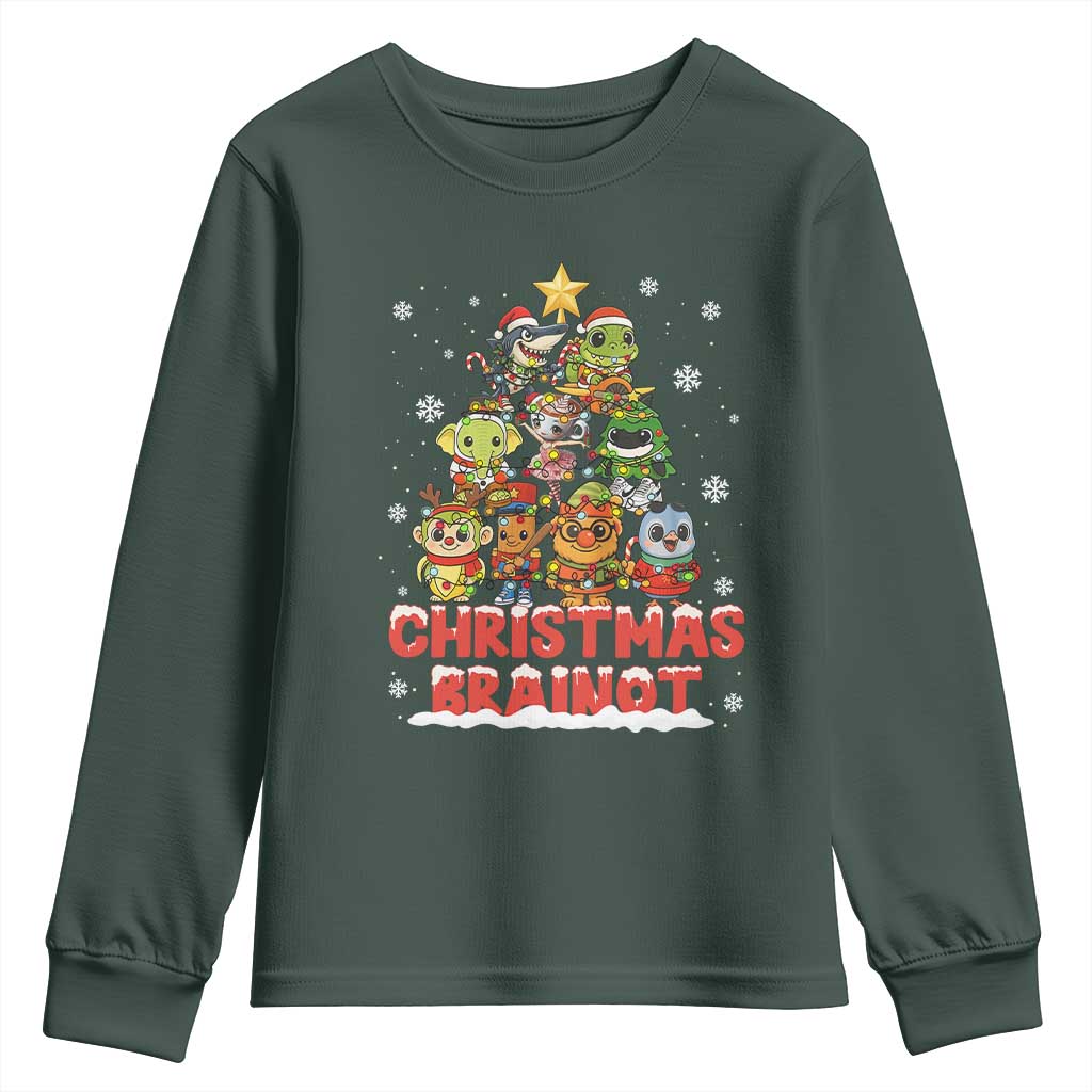 Italian Brainrot Christmas Tree Meme Youth Sweatshirt TS14 Dark Forest Green Print Your Wear