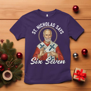 Funny Six Seven Meme T Shirt Saint Nicholas Says 67 Gen Alpha Slang TS14 Purple Print Your Wear