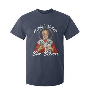 Funny Six Seven Meme T Shirt For Kid Saint Nicholas Says 67 Gen Alpha Slang TS14 Navy Print Your Wear