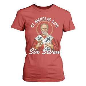 Funny Six Seven Meme T Shirt For Women Saint Nicholas Says 67 Gen Alpha Slang TS14 Red Print Your Wear