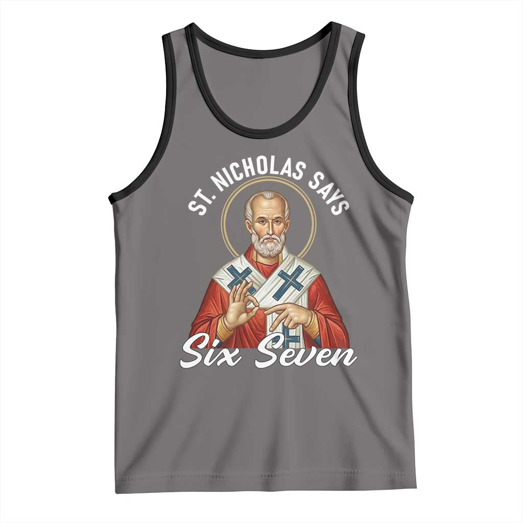 Funny Six Seven Meme Tank Top Saint Nicholas Says 67 Gen Alpha Slang TS14 Deep Heather Black Print Your Wear