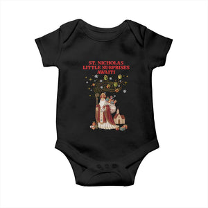 Saint Nicholas Santa Claus Christmas Baby Onesie Little Surprises Awaiti TS14 Black Print Your Wear