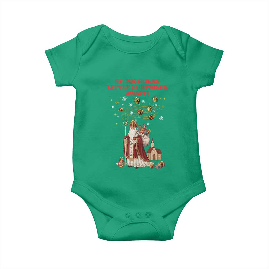 Saint Nicholas Santa Claus Christmas Baby Onesie Little Surprises Awaiti TS14 Irish Green Print Your Wear