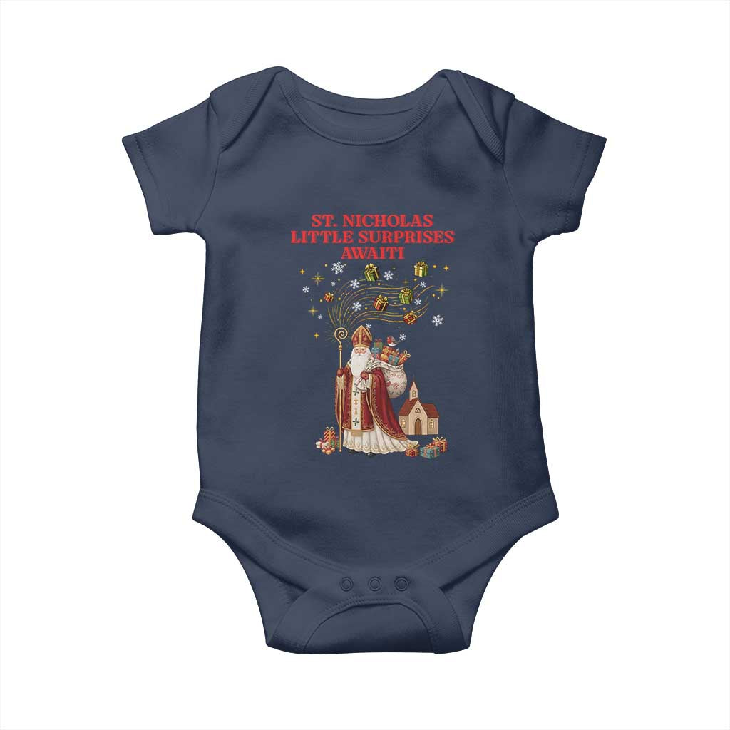 Saint Nicholas Santa Claus Christmas Baby Onesie Little Surprises Awaiti TS14 Navy Print Your Wear