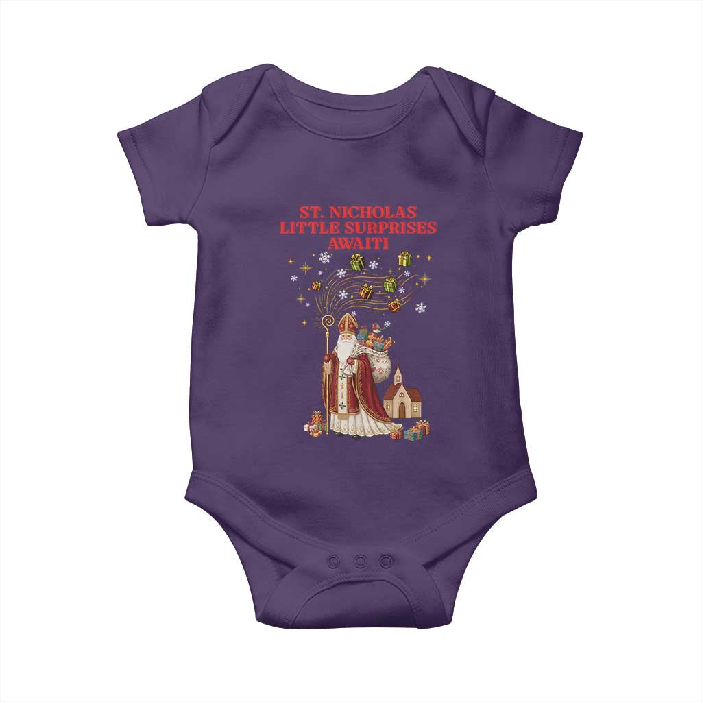 Saint Nicholas Santa Claus Christmas Baby Onesie Little Surprises Awaiti TS14 Purple Print Your Wear