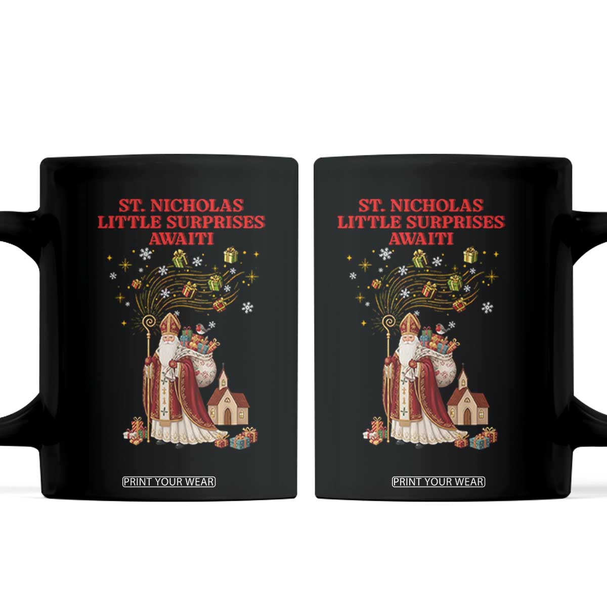 Saint Nicholas Santa Claus Christmas Coffee Mug Little Surprises Awaiti TS14 Black Print Your Wear