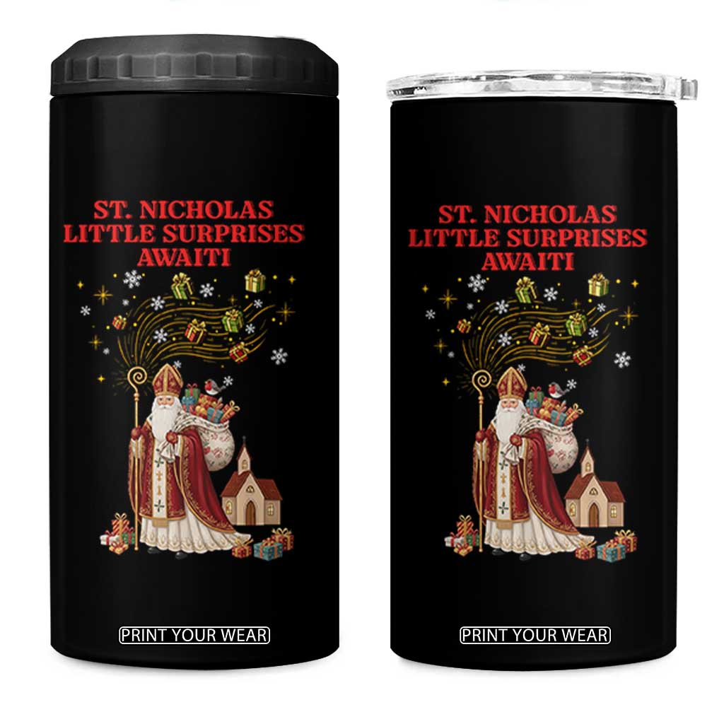 Saint Nicholas Santa Claus Christmas 4 in 1 Can Cooler Tumbler Little Surprises Awaiti TS14 One Size: 16 oz Black Print Your Wear