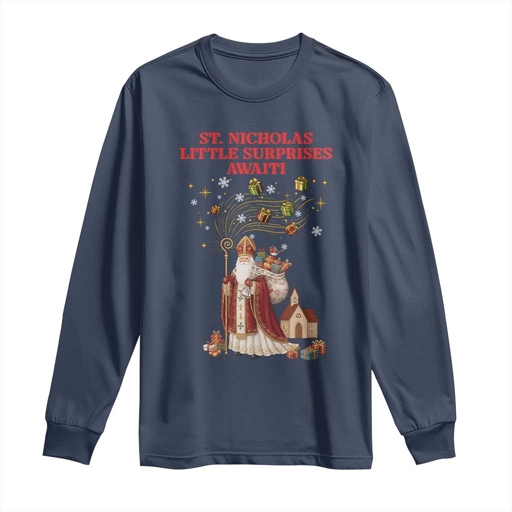 Saint Nicholas Santa Claus Christmas Long Sleeve Shirt Little Surprises Awaiti TS14 Navy Print Your Wear