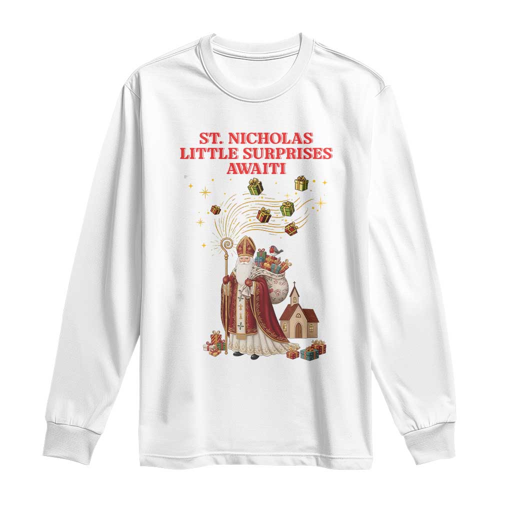 Saint Nicholas Santa Claus Christmas Long Sleeve Shirt Little Surprises Awaiti TS14 White Print Your Wear