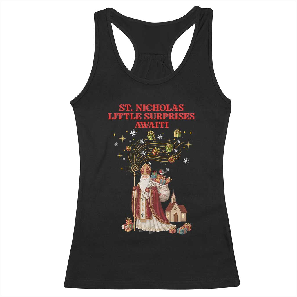 Saint Nicholas Santa Claus Christmas Racerback Tank Top Little Surprises Awaiti TS14 Black Print Your Wear