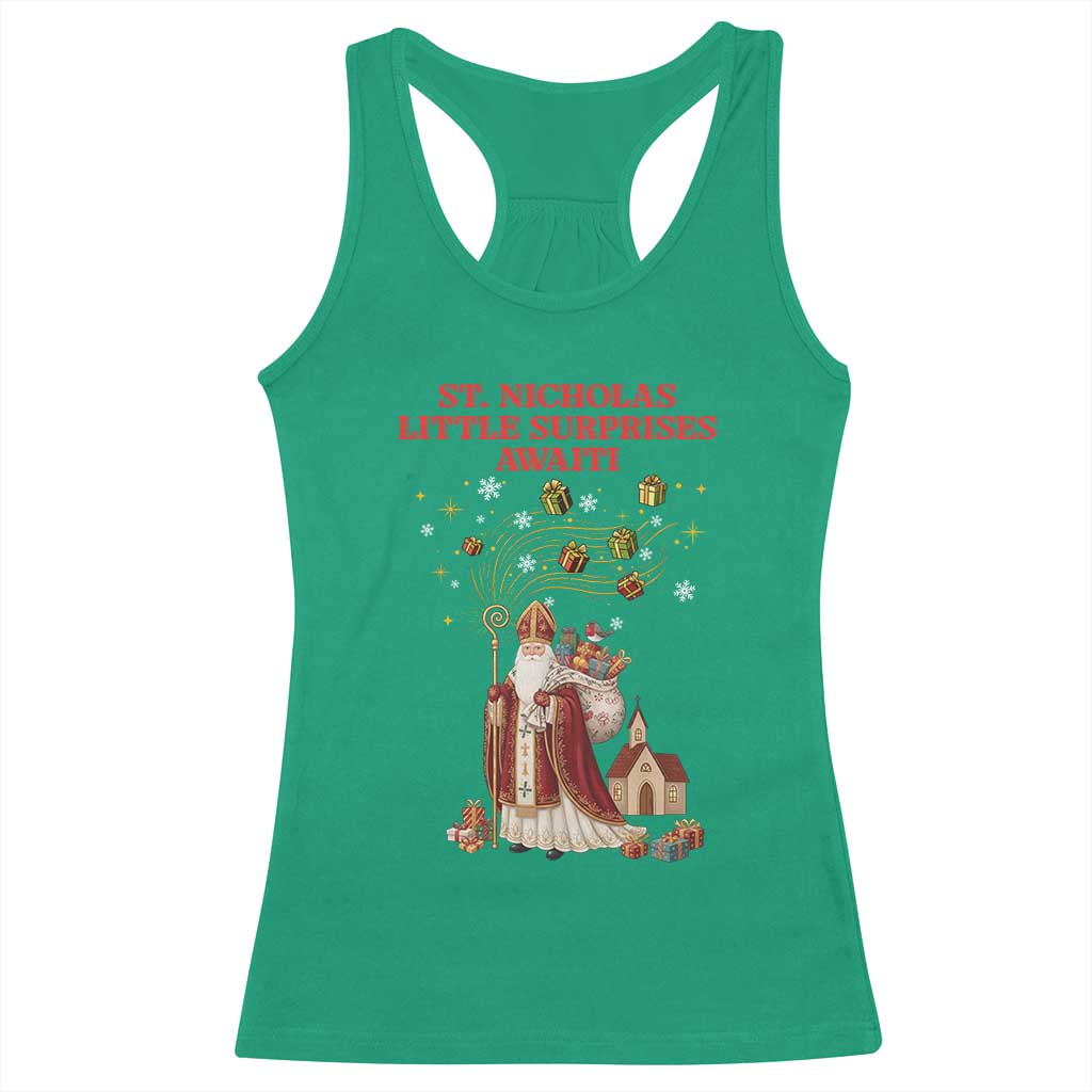Saint Nicholas Santa Claus Christmas Racerback Tank Top Little Surprises Awaiti TS14 Irish Green Print Your Wear