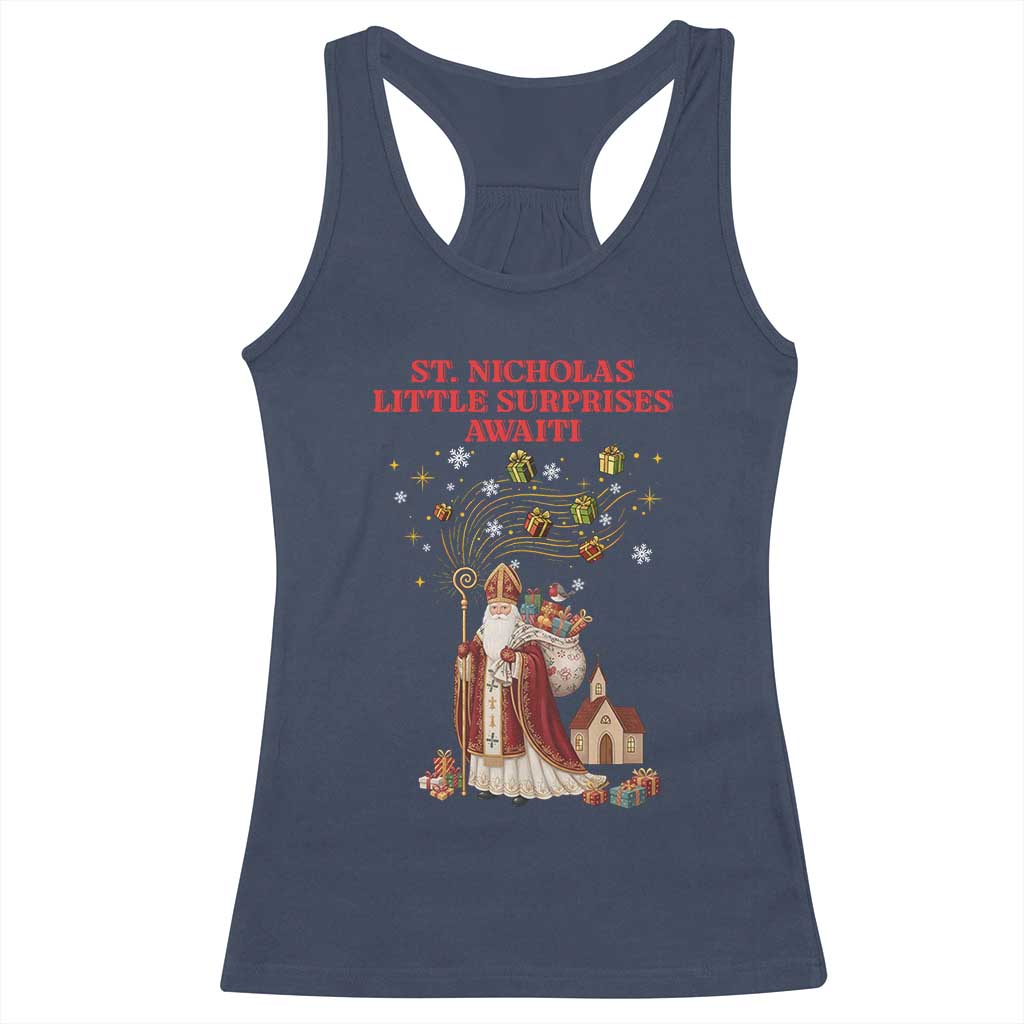Saint Nicholas Santa Claus Christmas Racerback Tank Top Little Surprises Awaiti TS14 Navy Print Your Wear