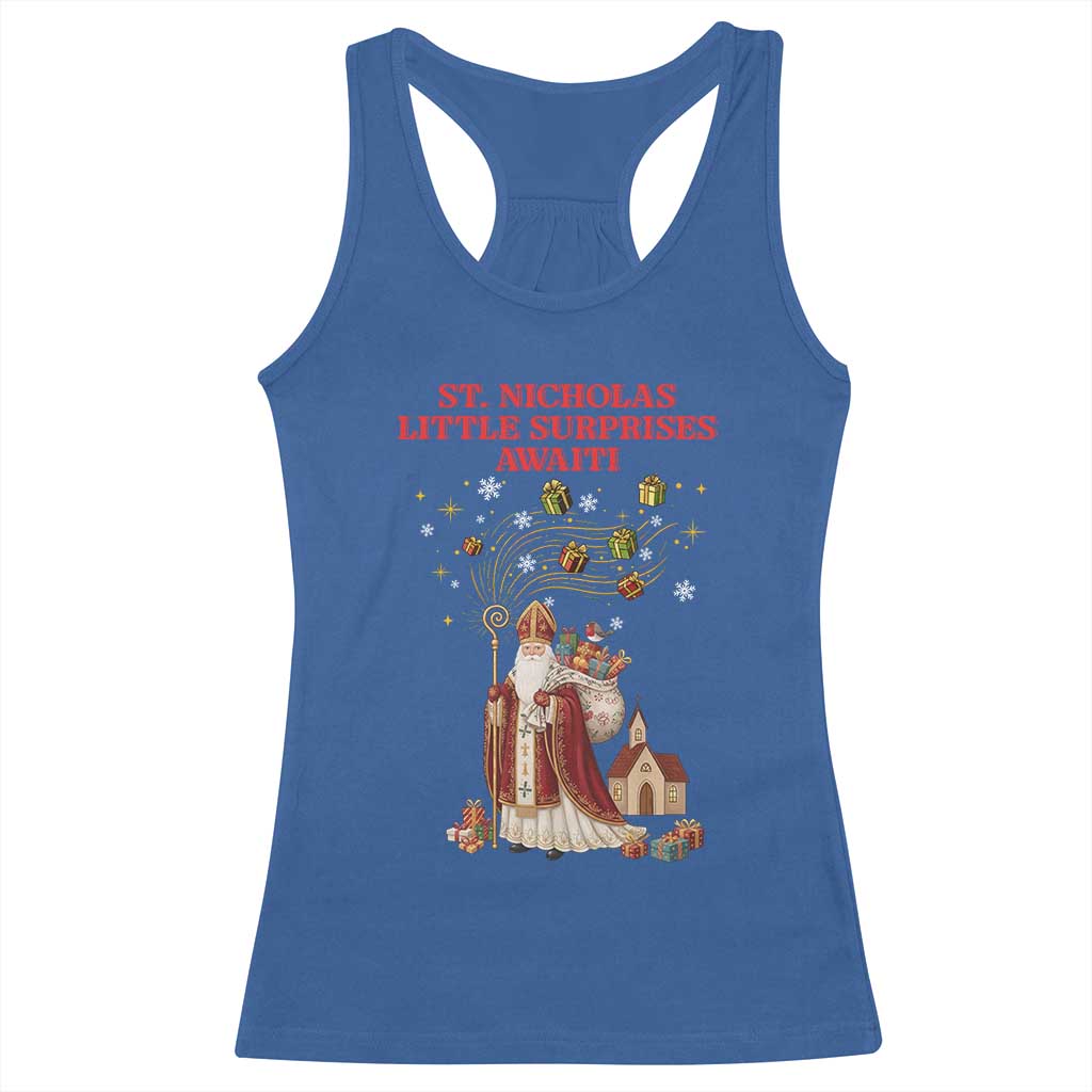 Saint Nicholas Santa Claus Christmas Racerback Tank Top Little Surprises Awaiti TS14 Royal Blue Print Your Wear
