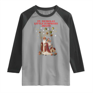 Saint Nicholas Santa Claus Christmas Raglan Shirt Little Surprises Awaiti TS14 Sport Gray Black Print Your Wear