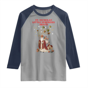 Saint Nicholas Santa Claus Christmas Raglan Shirt Little Surprises Awaiti TS14 Sport Gray Navy Print Your Wear