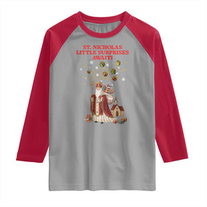 Saint Nicholas Santa Claus Christmas Raglan Shirt Little Surprises Awaiti TS14 Sport Gray Red Print Your Wear