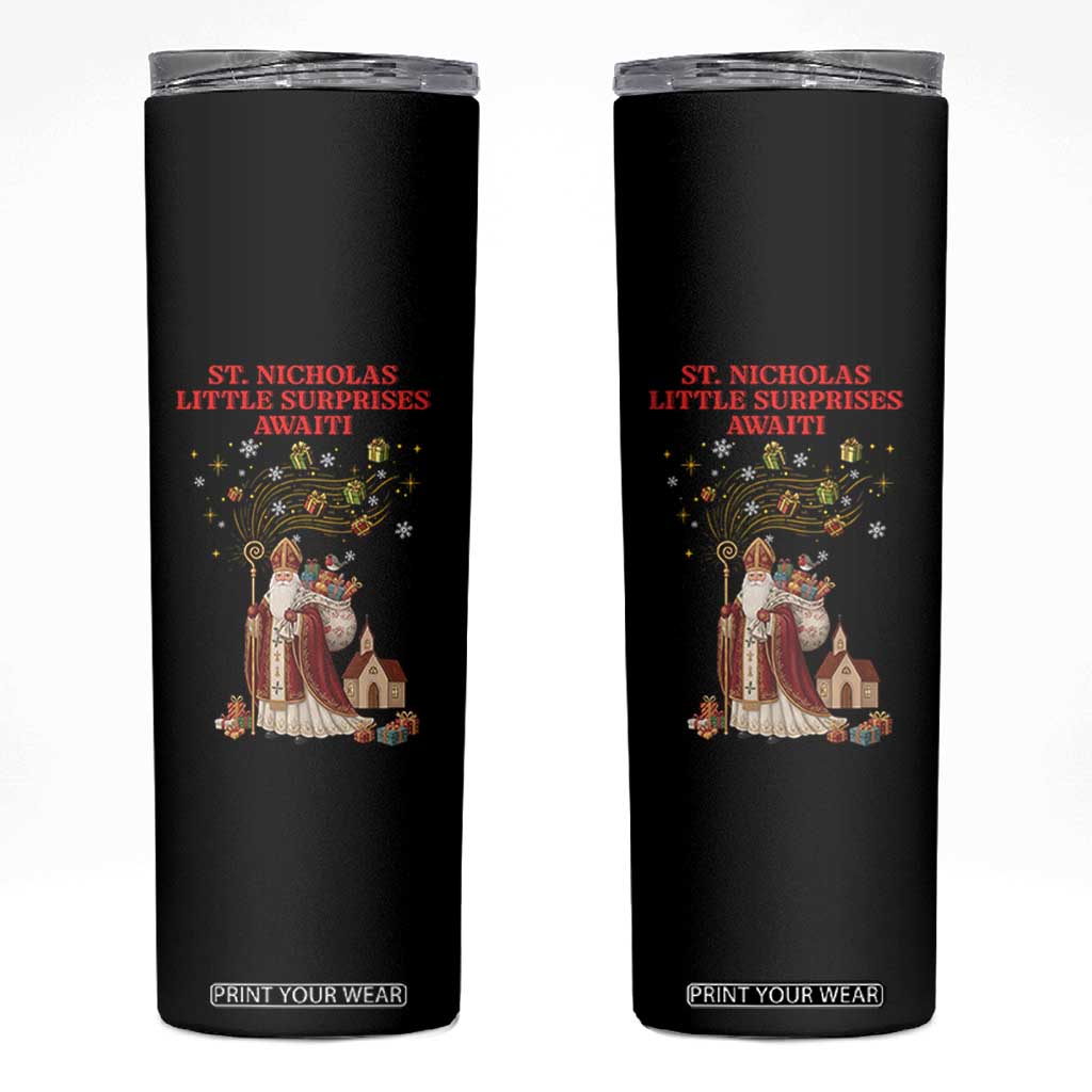 Saint Nicholas Santa Claus Christmas Skinny Tumbler Little Surprises Awaiti TS14 Black Print Your Wear