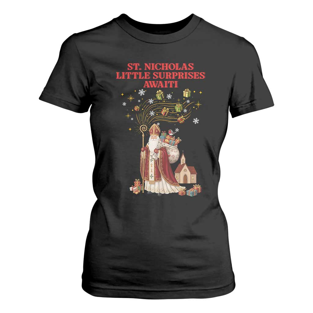 Saint Nicholas Santa Claus Christmas T Shirt For Women Little Surprises Awaiti TS14 Black Print Your Wear