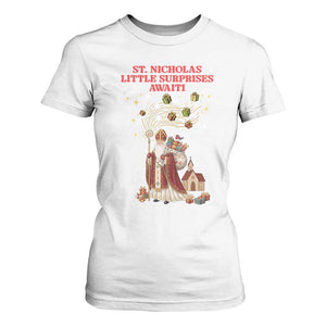 Saint Nicholas Santa Claus Christmas T Shirt For Women Little Surprises Awaiti TS14 White Print Your Wear