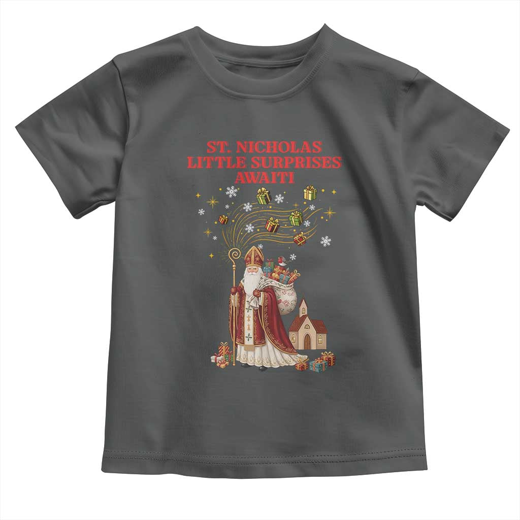 Saint Nicholas Santa Claus Christmas Toddler T Shirt Little Surprises Awaiti TS14 Dark Heather Print Your Wear