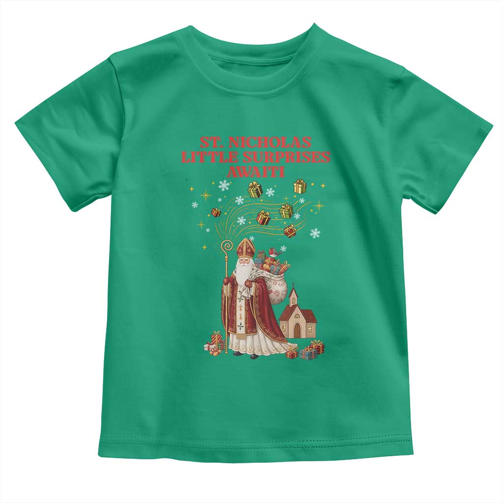 Saint Nicholas Santa Claus Christmas Toddler T Shirt Little Surprises Awaiti TS14 Irish Green Print Your Wear