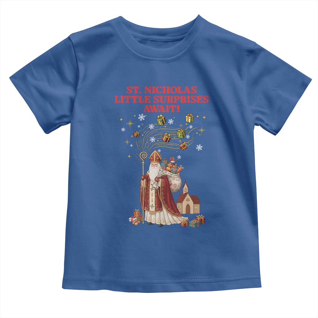 Saint Nicholas Santa Claus Christmas Toddler T Shirt Little Surprises Awaiti TS14 Royal Blue Print Your Wear