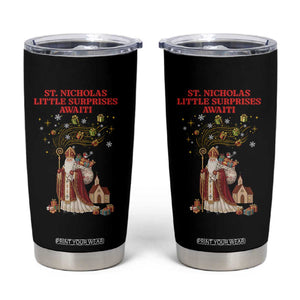 Saint Nicholas Santa Claus Christmas Tumbler Cup Little Surprises Awaiti TS14 Black Print Your Wear