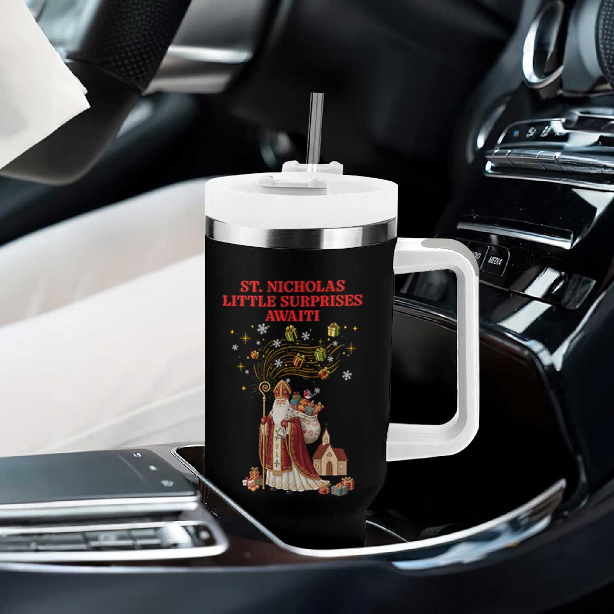 Saint Nicholas Santa Claus Christmas Tumbler With Handle Little Surprises Awaiti TS14 Print Your Wear