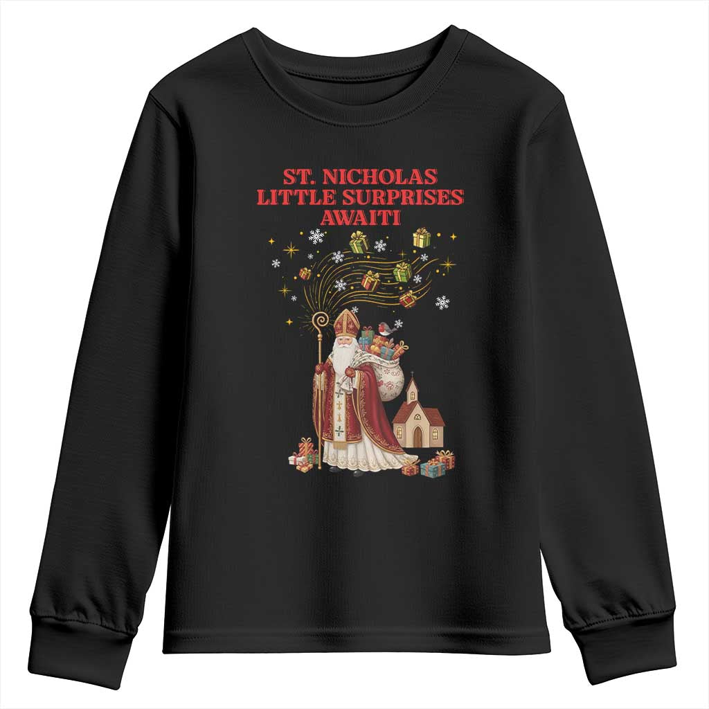 Saint Nicholas Santa Claus Christmas Youth Sweatshirt Little Surprises Awaiti TS14 Black Print Your Wear