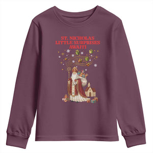Saint Nicholas Santa Claus Christmas Youth Sweatshirt Little Surprises Awaiti TS14 Maroon Print Your Wear