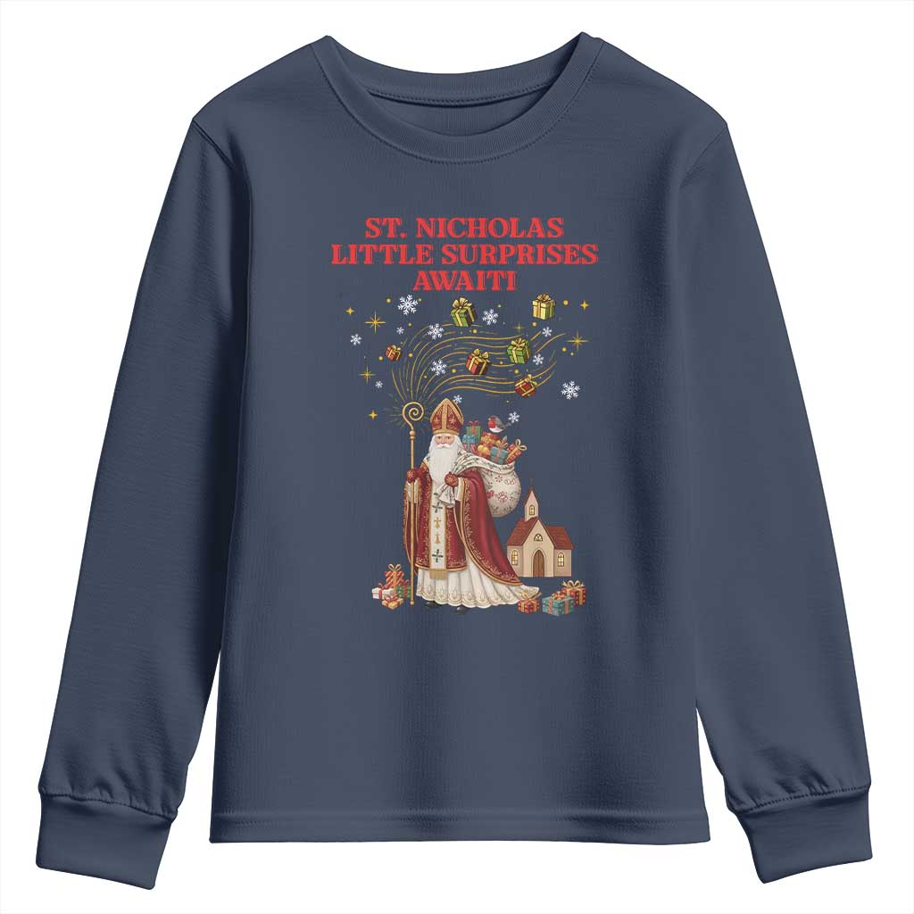 Saint Nicholas Santa Claus Christmas Youth Sweatshirt Little Surprises Awaiti TS14 Navy Print Your Wear
