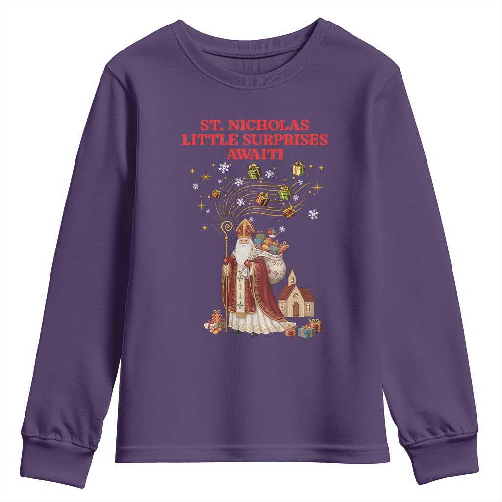 Saint Nicholas Santa Claus Christmas Youth Sweatshirt Little Surprises Awaiti TS14 Purple Print Your Wear
