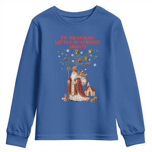 Saint Nicholas Santa Claus Christmas Youth Sweatshirt Little Surprises Awaiti TS14 Royal Blue Print Your Wear