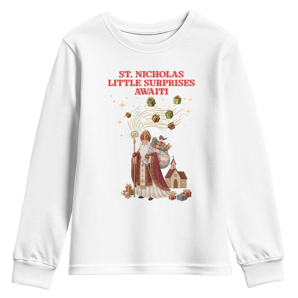 Saint Nicholas Santa Claus Christmas Youth Sweatshirt Little Surprises Awaiti TS14 White Print Your Wear