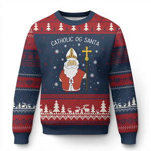 Saint Nicholas Catholic Xmas Ugly Christmas Sweater TS14 Navy Red Print Your Wear