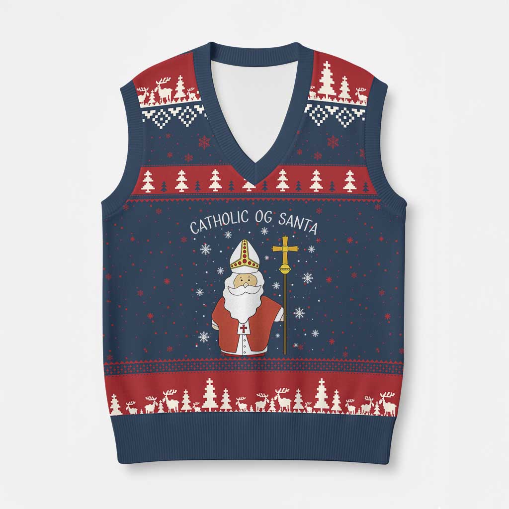 Saint Nicholas Catholic Xmas V-Neck Knit Sweater Vest TS14 Navy Red Print Your Wear