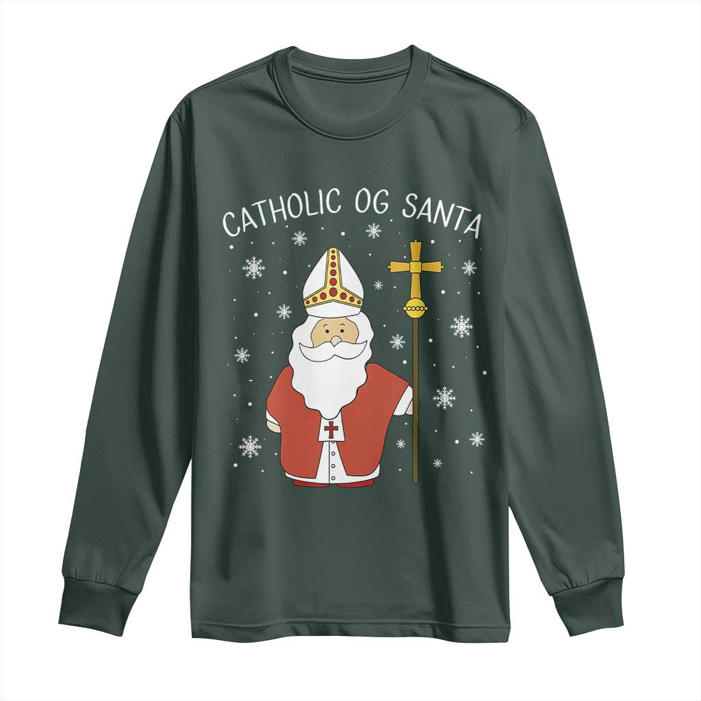 Saint Nicholas Catholic Christmas Long Sleeve Shirt TS14 Dark Forest Green Print Your Wear